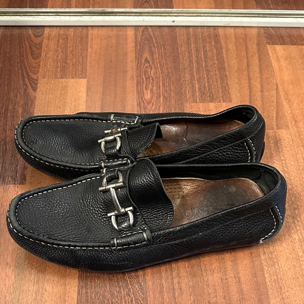 Salvatore Ferragamo Black Loafers with Silver Detailing